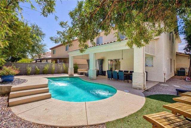 1246 E Gary Ave, Las Vegas, NV 89123 - view of swimming pool featuring fence, a patio area, and central air condition unit