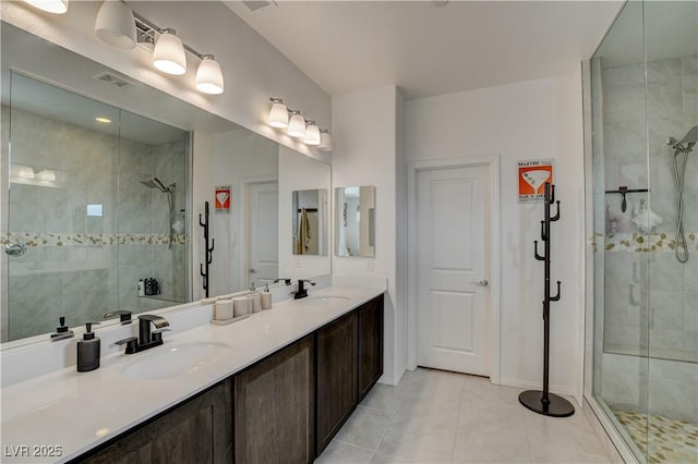 8801 Trotternish Ridge Dr, Las Vegas, NV 89166 - full bath featuring a shower stall, tile patterned flooring, and double vanity