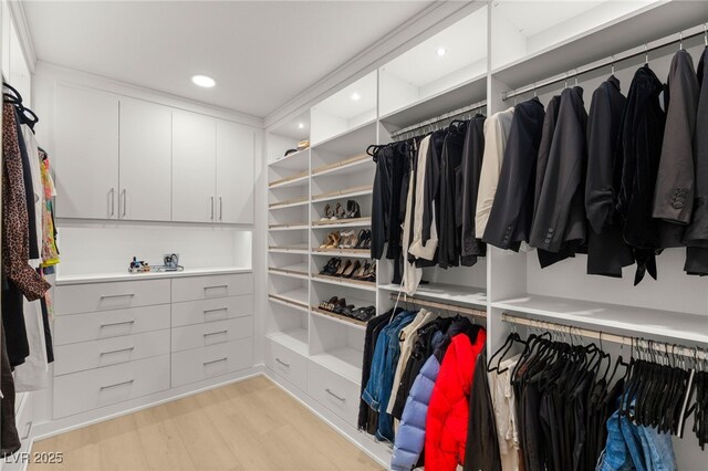 spacious closet with light wood-style flooring