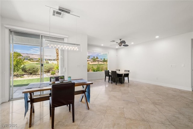 5067 Pensier St, Las Vegas, NV 89135 - dining area featuring recessed lighting, light tile patterned flooring, and a ceiling fan