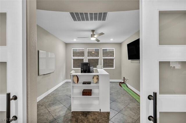 617 Apricot Rose Pl, Las Vegas, NV 89138 - kitchen featuring ceiling fan, open shelves, and tile patterned flooring