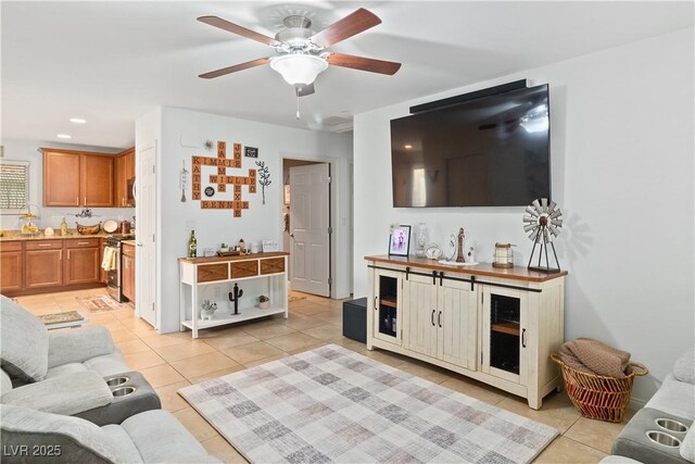 2213 Chandler Ranch Pl, Laughlin, NV 89029 - living area featuring light tile patterned flooring, ceiling fan, and recessed lighting