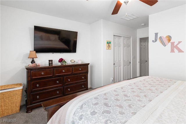 2213 Chandler Ranch Pl, Laughlin, NV 89029 - carpeted bedroom featuring a closet and ceiling fan