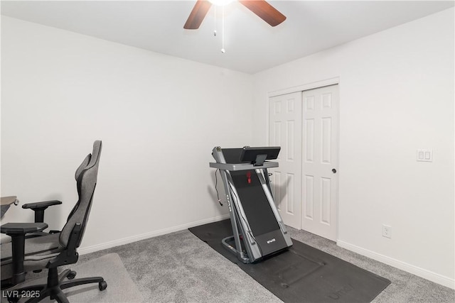 2213 Chandler Ranch Pl, Laughlin, NV 89029 - office area with a ceiling fan, dark colored carpet, and baseboards