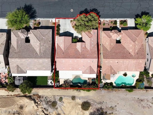 8608 Willow Cabin St, Las Vegas, NV 89131 - aerial view of property's location with a pool area and property parcel outlined