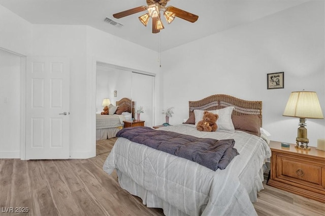 9916 Netherton Dr, Las Vegas, NV 89134 - bedroom with a closet, light wood finished floors, and ceiling fan