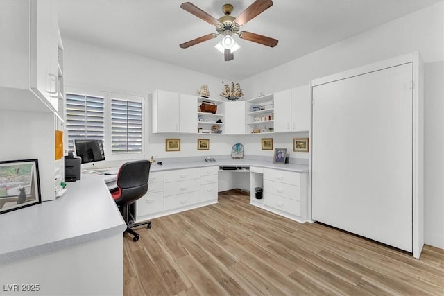 9916 Netherton Dr, Las Vegas, NV 89134 - office space featuring built in desk, ceiling fan, and light wood finished floors
