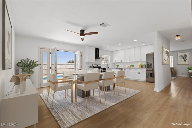 4450 San Rafael Ave, Las Vegas, NV 89120 - dining area featuring light wood-style flooring, a ceiling fan, baseboards, and recessed lighting