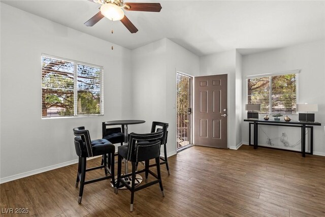 5250 S Rainbow Blvd Unit 2106, Las Vegas, NV 89118 - dining area featuring healthy amount of natural light, ceiling fan, wood finished floors, and baseboards