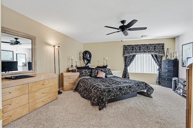 bedroom featuring carpet and ceiling fan