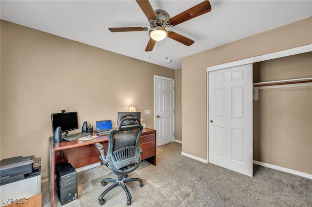 9893 Santa Ponsa Ct, Las Vegas, NV 89178 - office space featuring a ceiling fan, carpet floors, and baseboards