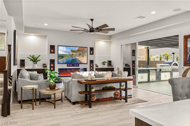 4505 Amazing View St, Las Vegas, NV 89129 - living area with ceiling fan, wood finished floors, and recessed lighting