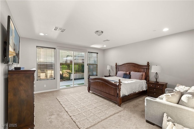 4505 Amazing View St, Las Vegas, NV 89129 - bedroom featuring light carpet, access to exterior, baseboards, and recessed lighting