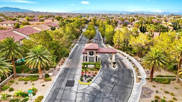 aerial perspective of suburban area featuring a mountain backdrop