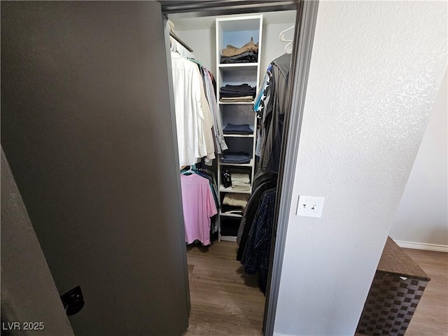walk in closet featuring wood finished floors