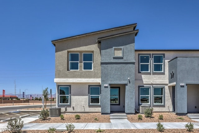 view of front of property featuring stucco siding and central air condition unit