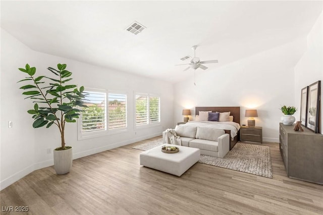 9615 Sedona Hills Ct, Las Vegas, NV 89147 - bedroom with wood finished floors, baseboards, lofted ceiling, and a ceiling fan