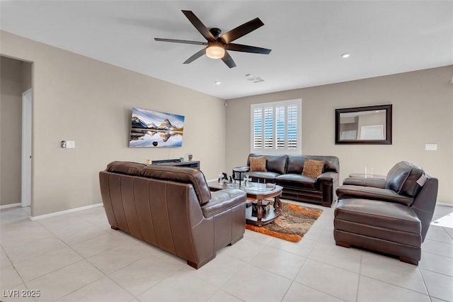 3556 Valley Lily St, North Las Vegas, NV 89032 - living area with a ceiling fan, light tile patterned floors, recessed lighting, and baseboards
