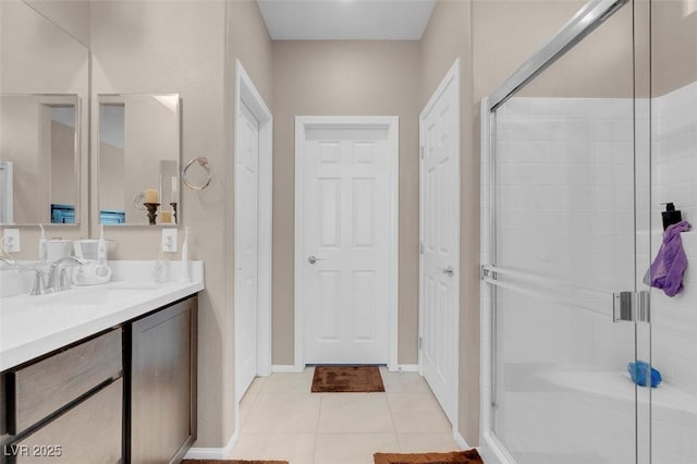 3556 Valley Lily St, North Las Vegas, NV 89032 - full bathroom featuring tile patterned floors, a stall shower, vanity, and baseboards