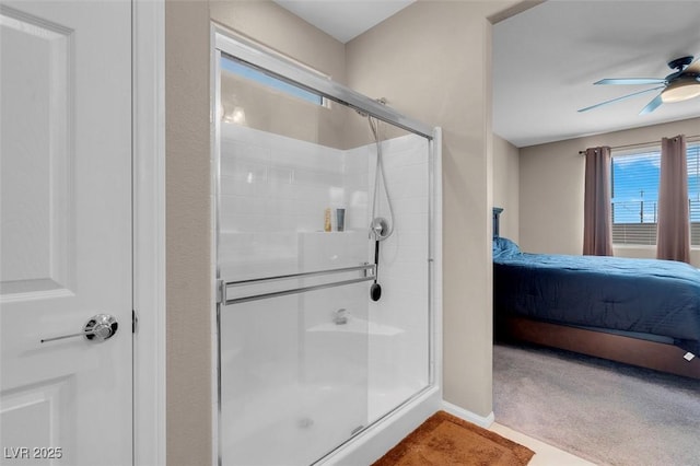 3556 Valley Lily St, North Las Vegas, NV 89032 - bathroom featuring ensuite bathroom, a ceiling fan, and a shower stall