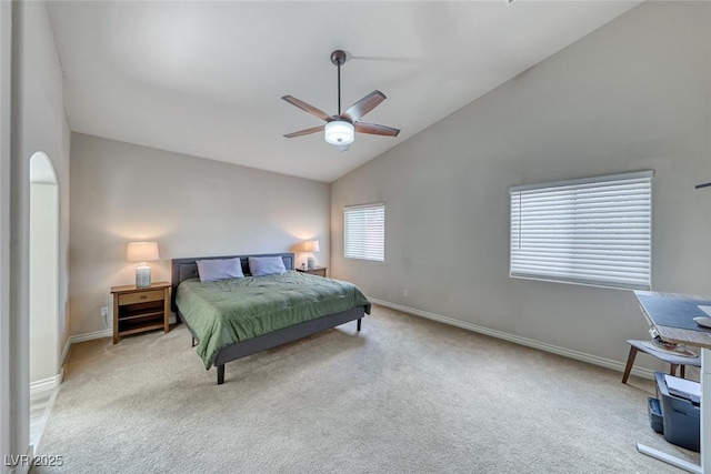 1033 Logan Patrick Dr, Henderson, NV 89052 - bedroom featuring baseboards, carpet flooring, a ceiling fan, and high vaulted ceiling