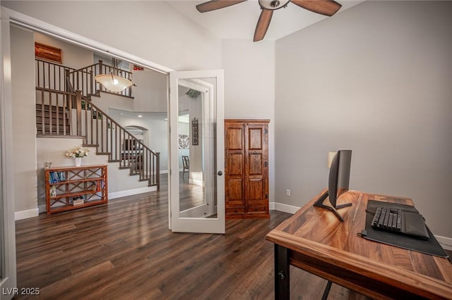 11112 Pine Greens Ct, Las Vegas, NV 89144 - office space featuring ceiling fan, wood finished floors, and baseboards
