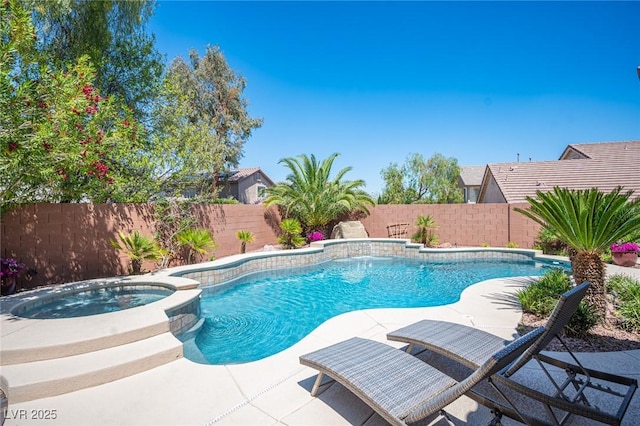 11112 Pine Greens Ct, Las Vegas, NV 89144 - view of pool with a fenced backyard, a pool with connected hot tub, and a patio