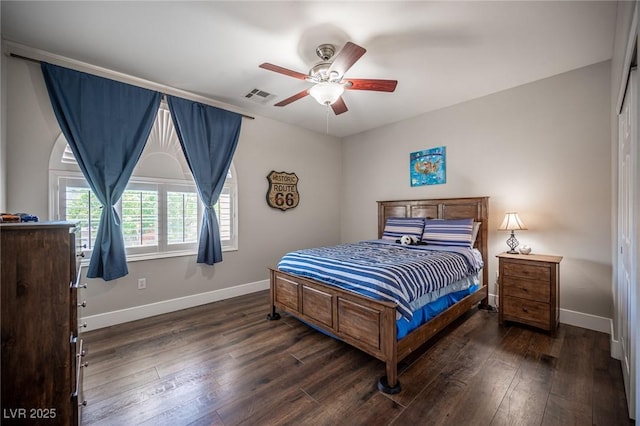 11112 Pine Greens Ct, Las Vegas, NV 89144 - bedroom featuring baseboards, dark wood finished floors, and a ceiling fan