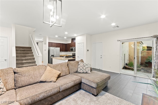 4533 Lime Straight Dr, Las Vegas, NV 89115 - living room featuring recessed lighting, stairway, and baseboards