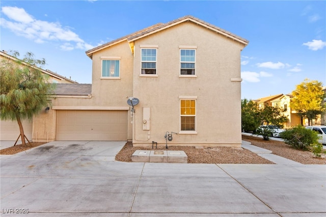 4533 Lime Straight Dr, Las Vegas, NV 89115 - back of property featuring stucco siding, concrete driveway, a garage, and a tiled roof