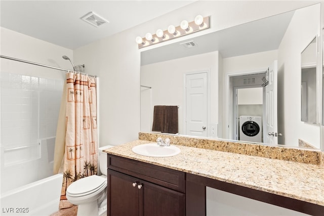 4533 Lime Straight Dr, Las Vegas, NV 89115 - bathroom with washer / clothes dryer, toilet, shower / tub combo, and vanity
