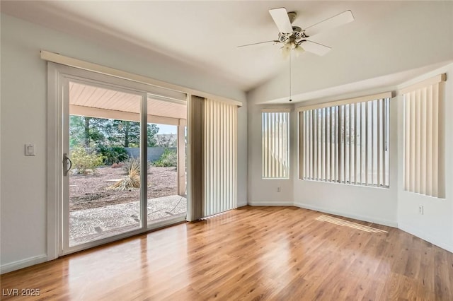 3912 Branchwood Dr, North Las Vegas, NV 89032 - unfurnished room with wood finished floors, a ceiling fan, baseboards, and lofted ceiling