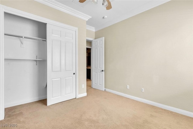 7505 Java Sparrow St, North Las Vegas, NV 89084 - unfurnished bedroom with carpet floors, ornamental molding, baseboards, a closet, and a ceiling fan