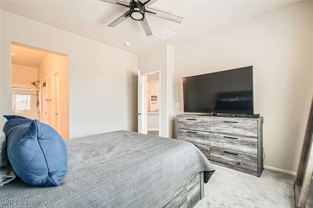 carpeted bedroom featuring a ceiling fan