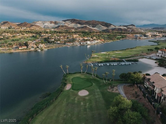 38 Costa Tropical Dr, Henderson, NV 89011 - aerial overview of property's location with a water and mountain view and a local golf course