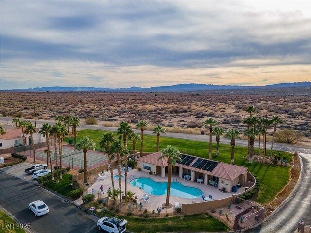 1223 Golf Club Dr, Laughlin, NV 89029 - bird's eye view of a mountainous background and a pool area