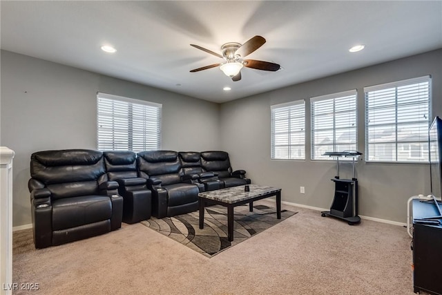 253 Kindly Way, Henderson, NV 89011 - living room with carpet floors, a ceiling fan, healthy amount of natural light, recessed lighting, and baseboards