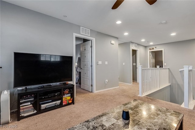 253 Kindly Way, Henderson, NV 89011 - unfurnished living room featuring carpet floors, ceiling fan, recessed lighting, and baseboards