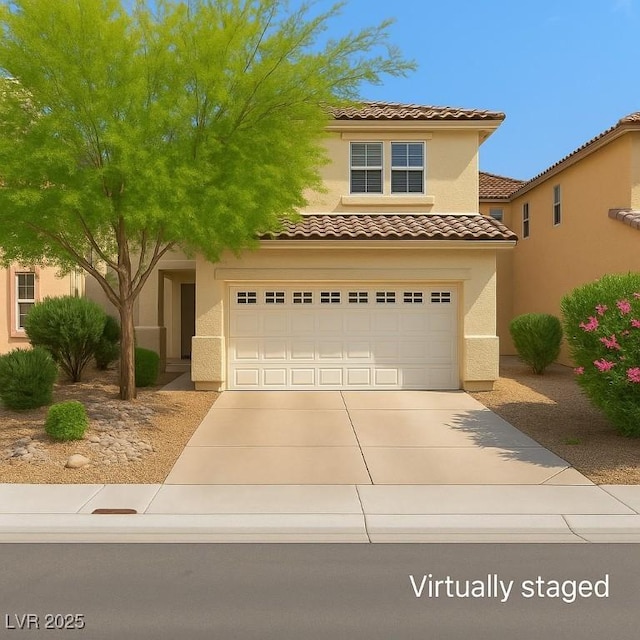 3440 Bella Viera Ct, Las Vegas, NV 89141 - view of front of property featuring driveway, a tiled roof, and stucco siding