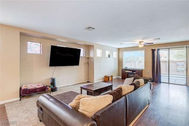 3440 Bella Viera Ct, Las Vegas, NV 89141 - living area with baseboards, a ceiling fan, and wood finished floors