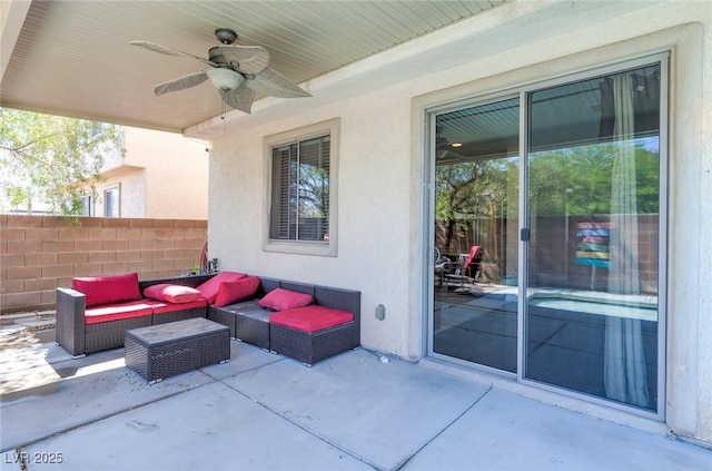 3440 Bella Viera Ct, Las Vegas, NV 89141 - view of patio / terrace featuring outdoor lounge area, ceiling fan, and fence