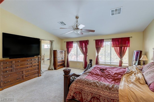 3440 Bella Viera Ct, Las Vegas, NV 89141 - carpeted bedroom featuring ceiling fan, ensuite bath, and vaulted ceiling