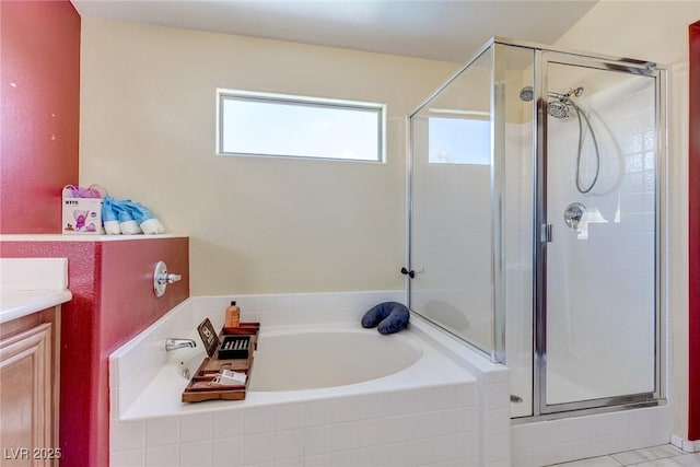 3440 Bella Viera Ct, Las Vegas, NV 89141 - bathroom featuring a shower stall, a bath, and vanity