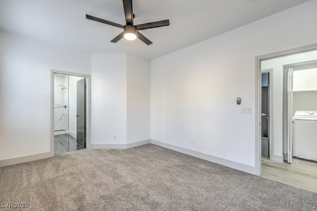 7849 Montour Falls St, Las Vegas, NV 89149 - empty room featuring washer / dryer, light carpet, a ceiling fan, and baseboards