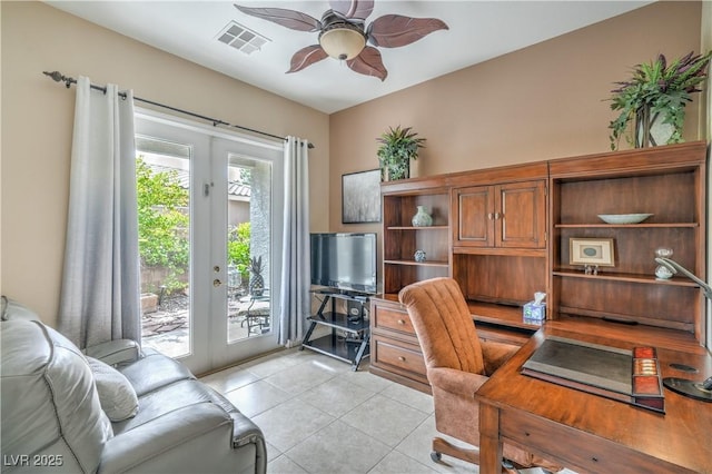 4419 Via Bianca Ave, Las Vegas, NV 89141 - office area with french doors, ceiling fan, and light tile patterned floors