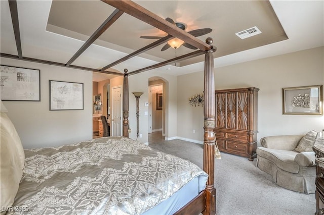 4419 Via Bianca Ave, Las Vegas, NV 89141 - carpeted bedroom with arched walkways, baseboards, and ceiling fan