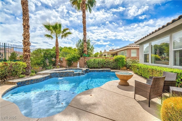 4419 Via Bianca Ave, Las Vegas, NV 89141 - view of pool with a fenced backyard, a patio area, and a pool with connected hot tub