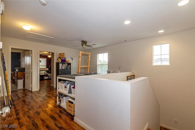 9925 Turquoise Glass Ct, Las Vegas, NV 89178 - hall with an upstairs landing, dark wood-style flooring, recessed lighting, and baseboards