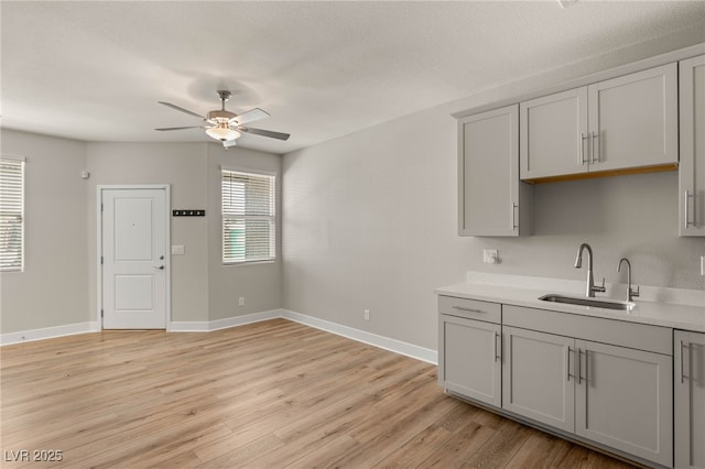 5449 Hickory Tree St, Las Vegas, NV 89149 - kitchen featuring a sink, gray cabinets, ceiling fan, and plenty of natural light