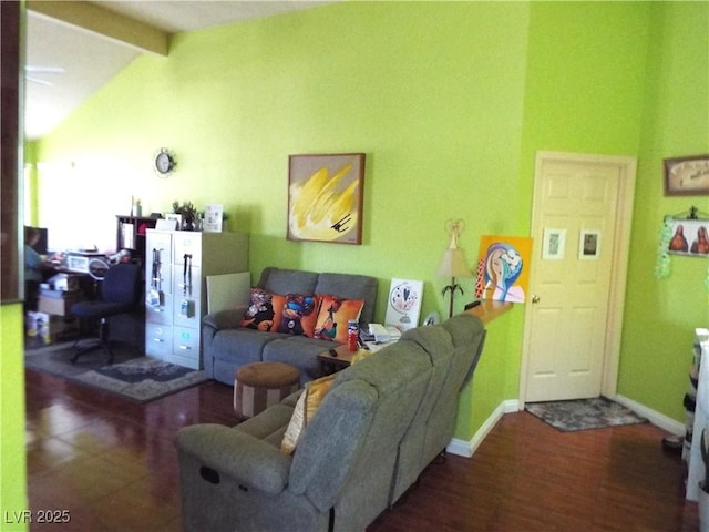 3954 Saddlewood Ct, Las Vegas, NV 89121 - living area featuring beam ceiling, baseboards, and high vaulted ceiling